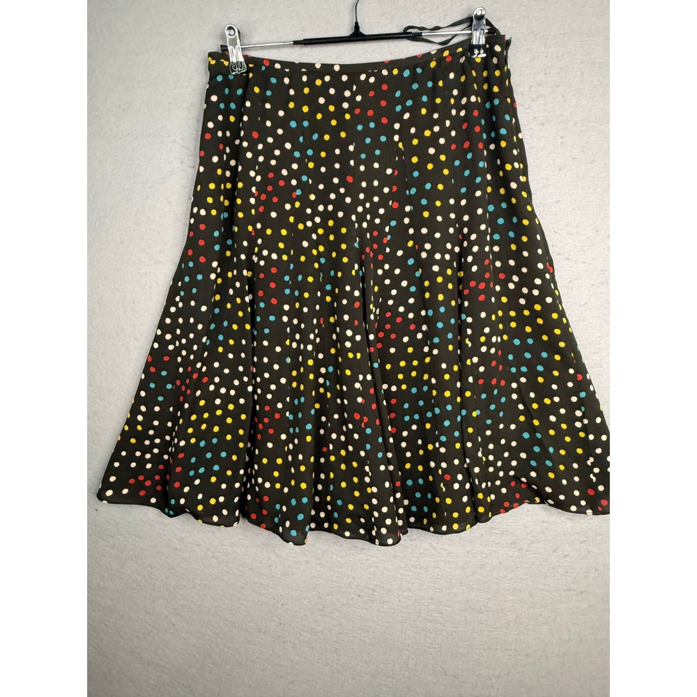 Jones New York Skirt Women 10 Black Silk Polka Dot A-Line Twee Retro Whimsy